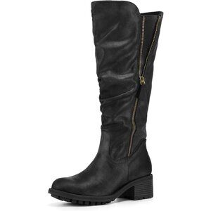 Women's Black Mysoft Knee High Boots Chunky Heel Lug Sole Side Zipper 2 Inch